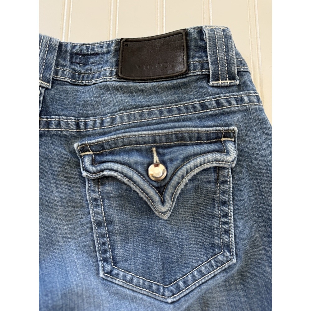 Vigoss Juniors Size 9 Capri Jeans Rhinestone Pocket Cuffed Stretch Denim 9 - Picture 10 of 12